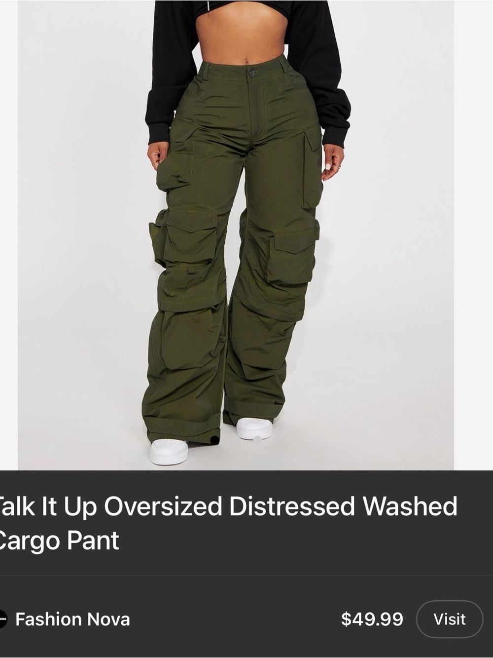 Fashion Nova “Talk It Up Oversized Distressed Washed Cargo Pant” in Olive Size 3